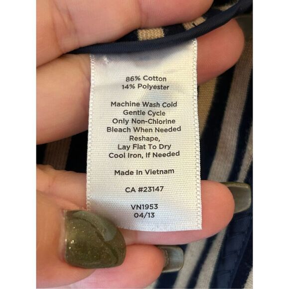 Talbots Navy & Tan stripped blazer as L stretchy preppy Career nautical - Picture 6 of 7